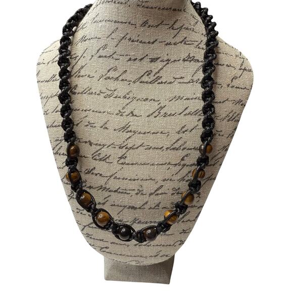 Paparazzi Urban The Ultimate Discoverer Tiger's Eye Beaded Braided Knot Necklace - Picture 1 of 7